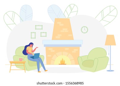 Informational Banner, Girl Work in Home Atmosphere