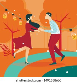 Informational Banner Long-awaited Meeting Flat. Ways to Chieve Harmony in Communicating with Each other. Boy and Girl Joyful Run to Meet Each other in Park Cartoon. Vector Illustration.