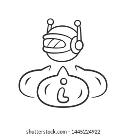 Informational bot linear icon. Robot virtual assistant. Artificial intelligence. Machine learning. Thin line illustration. Contour symbol. Vector isolated outline drawing. Editable stroke