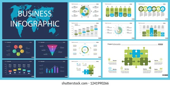 Informational chart design set for business presentation concept. Can be used for workflow layout, annual report, web design. Process chart, option chart, flowchart, comparison graph, bar graph