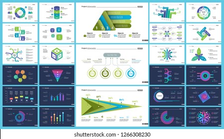 Informational chart design set for business presentation concept. Can be used for workflow layout, annual report, web design. Process chart, option chart, flowchart, comparison graph, bar graph