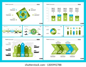 Informational chart design set for business presentation concept. Can be used for workflow layout, annual report, web design. Process chart, option chart, flowchart, comparison graph, bar graph