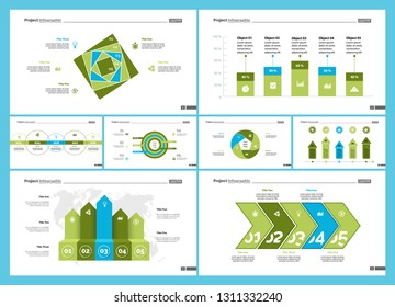 Informational chart design set for business presentation concept. Can be used for workflow layout, annual report, web design. Process chart, option chart, flowchart, comparison graph, bar graph