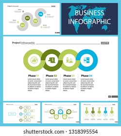 Informational chart design set for business presentation concept. Can be used for workflow layout, annual report, web design. Process chart, option chart, flowchart, comparison graph, bar graph