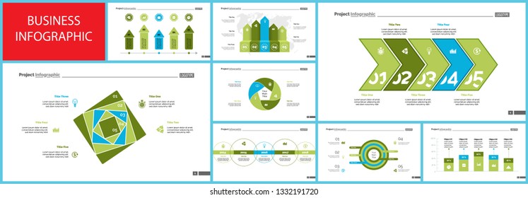 Informational chart design set for business presentation concept. Can be used for workflow layout, annual report, web design. Process chart, option chart, flowchart, comparison graph, bar graph