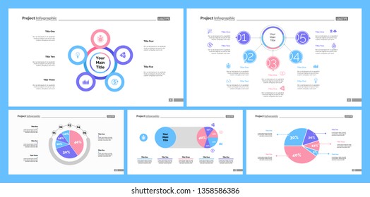 Informational chart design set for business presentation concept. Can be used for workflow layout, annual report, web design. Process chart, option chart, flowchart, comparison graph, bar graph