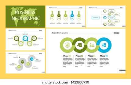 Informational chart design set for business presentation concept. Can be used for workflow layout, annual report, web design. Process chart, option chart, flowchart, comparison graph, bar graph
