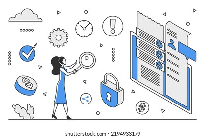 Informational Data Research. Storing And Collecting Information, Statistics Info Vector Monocolor Illustration