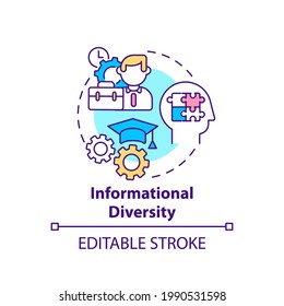 Informational diversity concept icon. Top management diversity types. Recognize individual differences. Company idea thin line illustration. Vector isolated outline RGB color drawing. Editable stroke