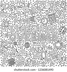 Informational overload. Lettering with doodle illustrations