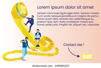 Informational Poster Contact Generation Cartoon. Banner Employees do Job Well. Team Work on Implementation Plan Calls Forday. Men Agent Fight with Big Handset Flat. Vector Illustration.