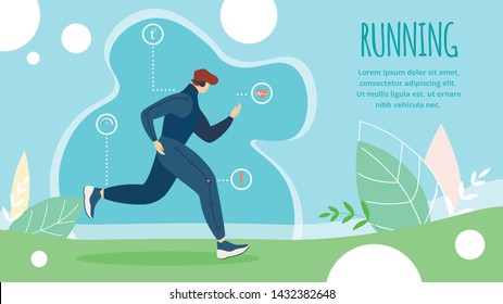Informational Poster is Written Running Cartoon. Flat Summer Sport Athletics, Running Discipline. Man Runs Distance. Exercises that Develop Agility and Endurance. Vector Illustration.
