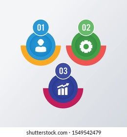 Informational round infographic template design with icons. Business concept infograph with 3 options, steps or processes. Visualization can be used for workflow layout, diagram, annual report, web