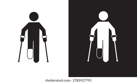 informational sign indicating elevator priority for injured individuals using crutches, disability generic flat icon