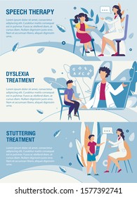 Informational Trendy Flat Header Banner Advertising Kids Speech Disorders Therapy. Cartoon Medical Specialist Training Children Online or at Personal Appointment. Vector Healthcare Illustration