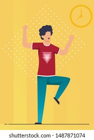 Informative Banner Dancing at Home Cartoon Flat. Poster Record Online in Dance Studio, Classes at Home Via Internet. Guy in Casual Clothes makes Body Movements. Vector Illustration.