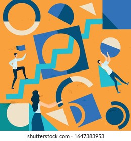 Informative Banner Road to Goal Cartoon Flat. Poster Problem Communication Interfering with Improvement Indicators. Flyer People Make Up Geometric Cartoon Flat. Vector Illustration.