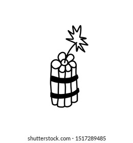 Informative banner sketch dynamite hand-drawn. Burning cord dynamite. High explosive mixture based on nitroglycerin with absorber and other additives. Life threatening. Vector illustration.