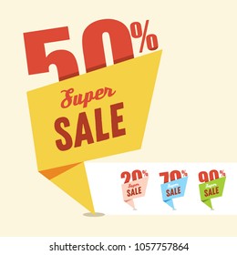 The informative block about a big discount. Vector picture. Set of discounts 20 50 70 90 percent