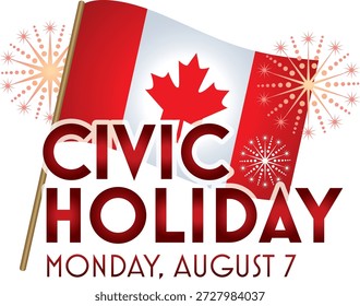Un concepto informativo y de celebración que representa el Festiva Cívico de Canadá, observado el primer lunes de agosto. El fin de semana de agosto rinde homenaje al patrimonio local, el orgullo comunitario y el Ocio, y los canadienses disfrutan de actividades al aire libre, festivales y tiempo con la familia en provincias y territorios.