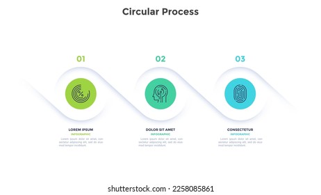 Informative circular process infographic chart for digital technology demonstration. Privacy online infochart with thin line icons. Instructional graphics with 3 steps sequence design for web pages - Shutterstock ID 2258085861