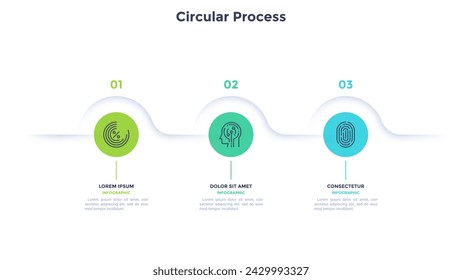 Informative circular process infographic chart for digital technology demonstration. Privacy online infochart with thin line icons. Instructional graphics with 3 steps sequence design for web pages