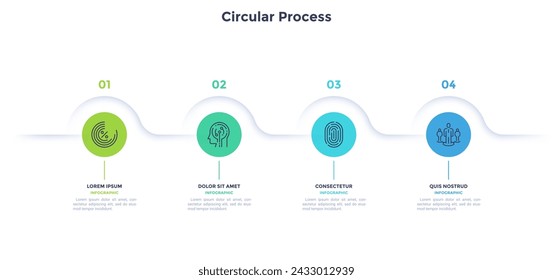 Informative circular process infographic chart for digital technology demonstration. Privacy online infochart with thin line icons. Instructional graphics with 4 steps sequence design for web pages