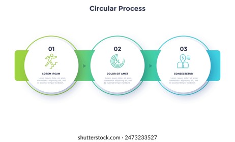 Informative circular process infographic chart for business startup demonstration. Privacy online infochart with thin line icons. Instructional graphics with 3 steps sequence design for web pages