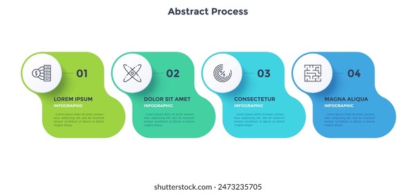 Gráfico informativo circular de procesos para demostración de tecnología digital. Infografía de privacidad en línea con iconos de línea delgada. Gráficos instructivos con 4 pasos de diseño de secuencia para páginas de Web