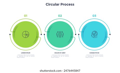 Informative circular process infographic chart for digital technology demonstration. Privacy online infochart with thin line icons. Instructional graphics with 3 steps sequence design for web pages