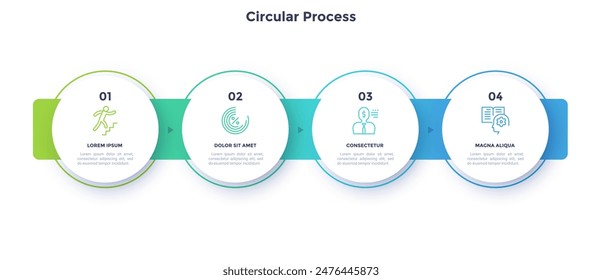 Informative circular process infographic chart for business startup demonstration. Privacy online infochart with thin line icons. Instructional graphics with 4 steps sequence design for web pages