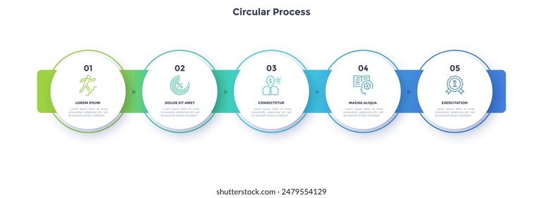 Informative circular process infographic chart for business startup demonstration. Privacy online infochart with thin line icons. Instructional graphics with 5 steps sequence design for web pages