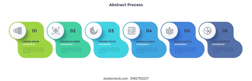 Informative circular process infographic chart for digital technology demonstration. Privacy online infochart with thin line icons. Instructional graphics with 6 steps sequence design for web pages