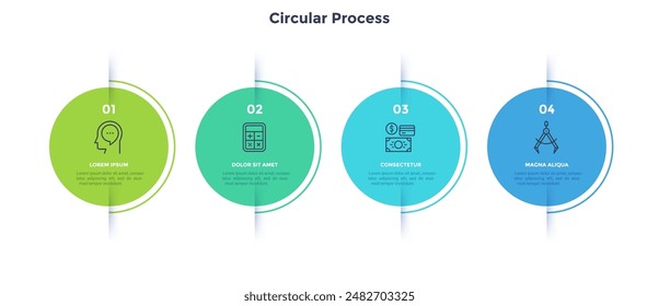 Informative circular process infographic chart for digital technology demonstration. Privacy online infochart with thin line icons. Instructional graphics with 4 steps sequence design for web pages