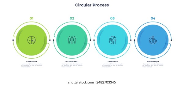 Informative circular process infographic chart for digital technology demonstration. Privacy online infochart with thin line icons. Instructional graphics with 4 steps sequence design for web pages