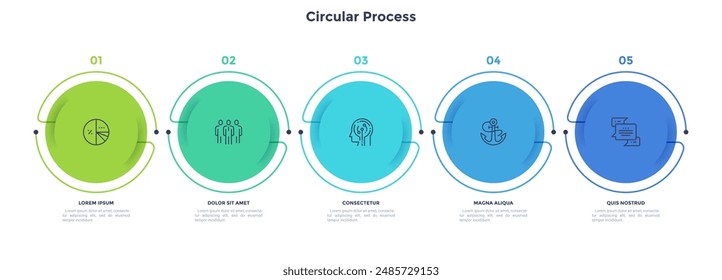 Informative circular process infographic chart for digital technology demonstration. Privacy online infochart with thin line icons. Instructional graphics with 5 steps sequence design for web pages