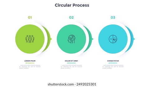 Informative circular process infographic chart for digital technology demonstration. Modern infochart with thin line icons. Instructional graphics with 3 steps sequence design for web pages