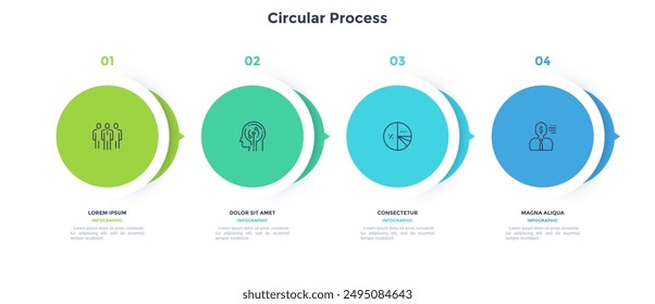 Informative circular process infographic chart for digital technology demonstration. Modern infochart with thin line icons. Instructional graphics with 4 steps sequence design for web pages