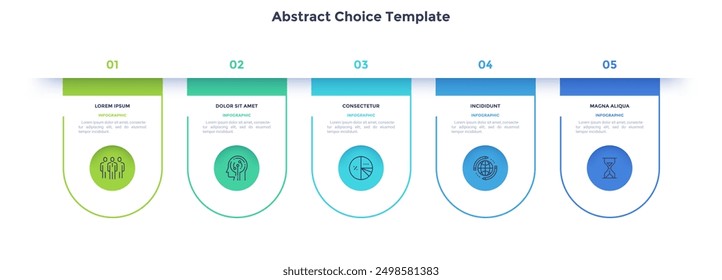 Informative circular process infographic chart for digital technology demonstration. Abstract infochart with thin line icons. Instructional graphics with 5 steps sequence design for web pages