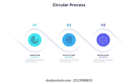 Informative circular process infographic chart for digital technology demonstration. Privacy online infochart with thin line icons. Instructional graphics with 3 steps sequence design for web pages