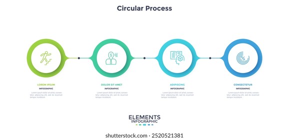 Informative circular process infographic chart for business startup demonstration. Infochart with thin line icons. Instructional graphics with 4 steps sequence design for web pages