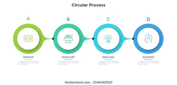 Gráfico infográfico informativo de processo circular para demonstração de inicialização de negócios. Infográfico de ecologia com ícones de linha fina. Gráficos de instrução com 4 etapas de design de sequência para páginas da web