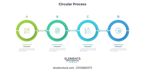 Informative circular process infographic chart for business startup demonstration. Circular infochart with thin line icons. Instructional graphics with 4 steps sequence design for web pages