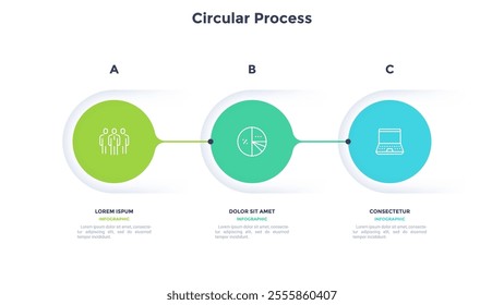 Informative circular process infographic chart for digital technology demonstration. Privacy online infochart with thin line icons. Instructional graphics with 3 steps sequence design for web pages