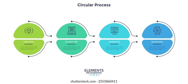 Informative circular process infographic chart for business startup demonstration. Privacy online infochart with thin line icons. Instructional graphics with 4 steps sequence design for web pages