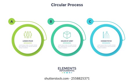 Informative circular process infographic chart for business startup demonstration. Financial infochart with thin line icons. Instructional graphics with 3 steps sequence design for web pages