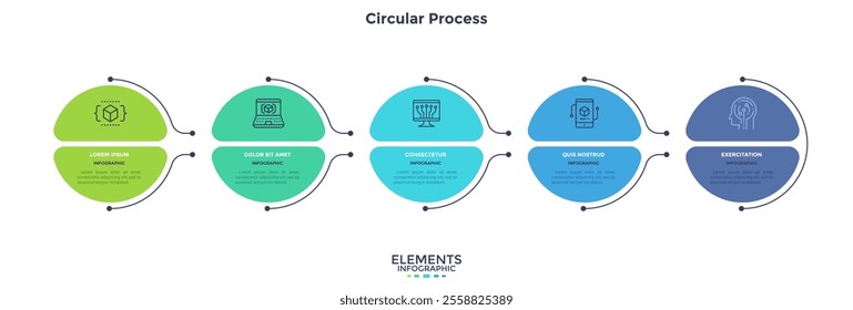 Informative circular process infographic chart for business startup demonstration. Privacy online infochart with thin line icons. Instructional graphics with 5 steps sequence design for web pages