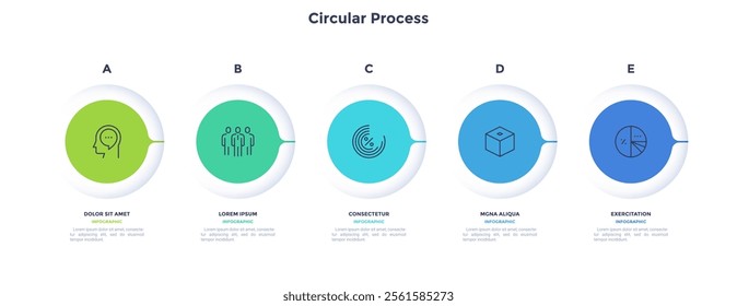 Informative circular process infographic chart for digital technology demonstration. Privacy online infochart with thin line icons. Instructional graphics with 5 steps sequence design for web pages