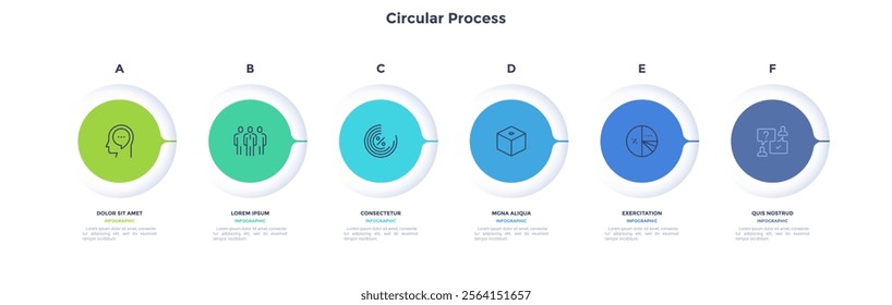 Informative circular process infographic chart for digital technology demonstration. Privacy online infochart with thin line icons. Instructional graphics with 6 steps sequence design for web pages