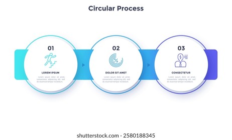 Informative circular process infographic chart for business startup demonstration. Privacy online infochart with thin line icons. Instructional graphics with 3 steps sequence design for web pages